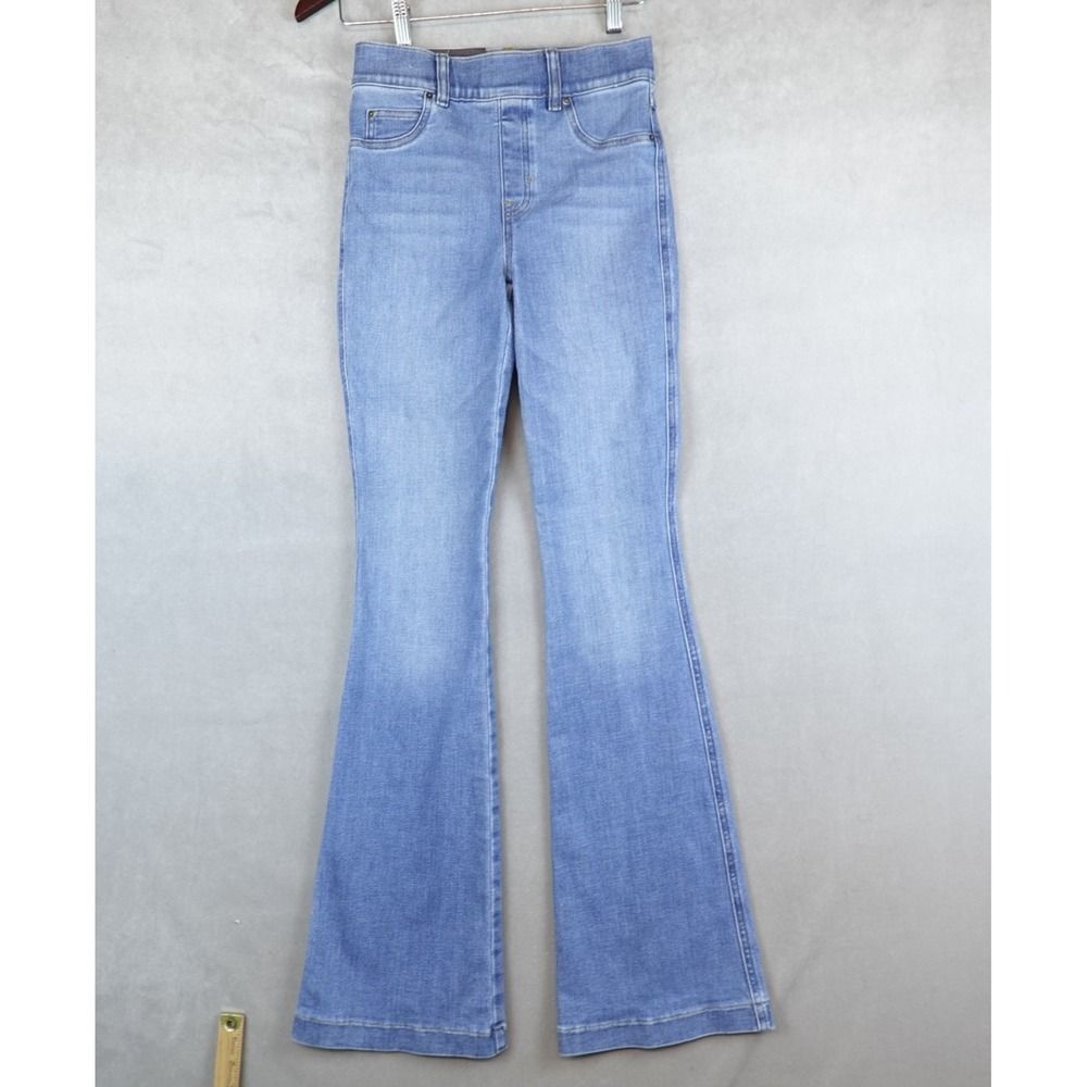 NWT SPANX Kick Flare Jeans Stonewashed Blue High Rise Stretch Denim Size XS